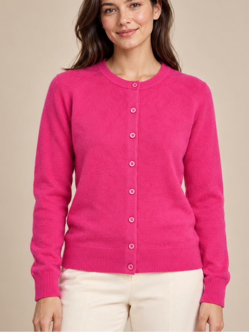 Polo Hot Pink Crewneck Button-Front Cardigan